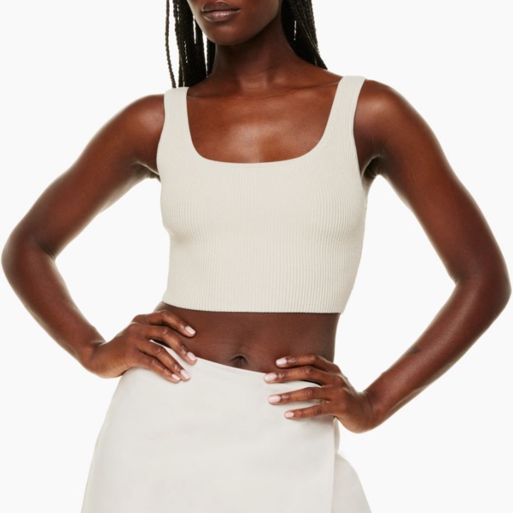 Aritiza Babaton Sculpt Knit Square Neck Crop Tank in Matte Pearl size XS